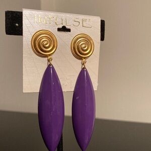 Impulse Gold Swirl Earrings with Vibrant Purple